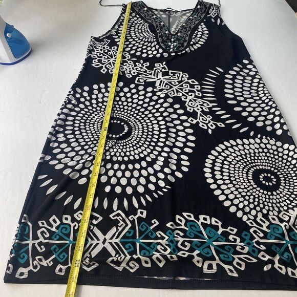 TATIANA B Women’s Size L Black White Embroidered Beaded Sleeveless Retro Dress - Picture 8 of 13